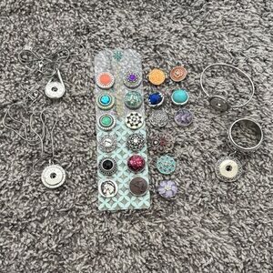 Interchangeable Snap Charm Jewelry Set - 2 necklaces, scarf ring and bracelet